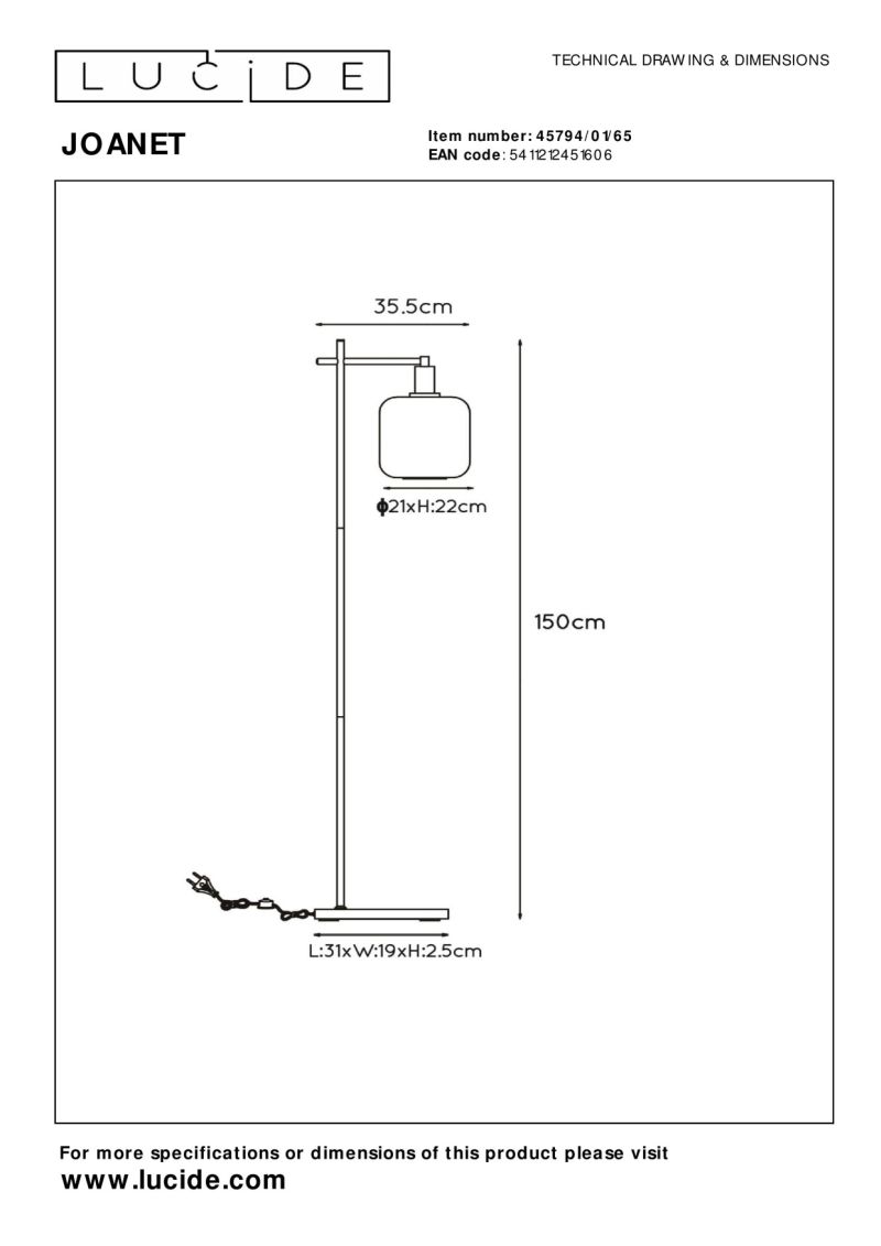 Lucide JOANET - Stojacia lampa - 1xE27 - Smoke Grey